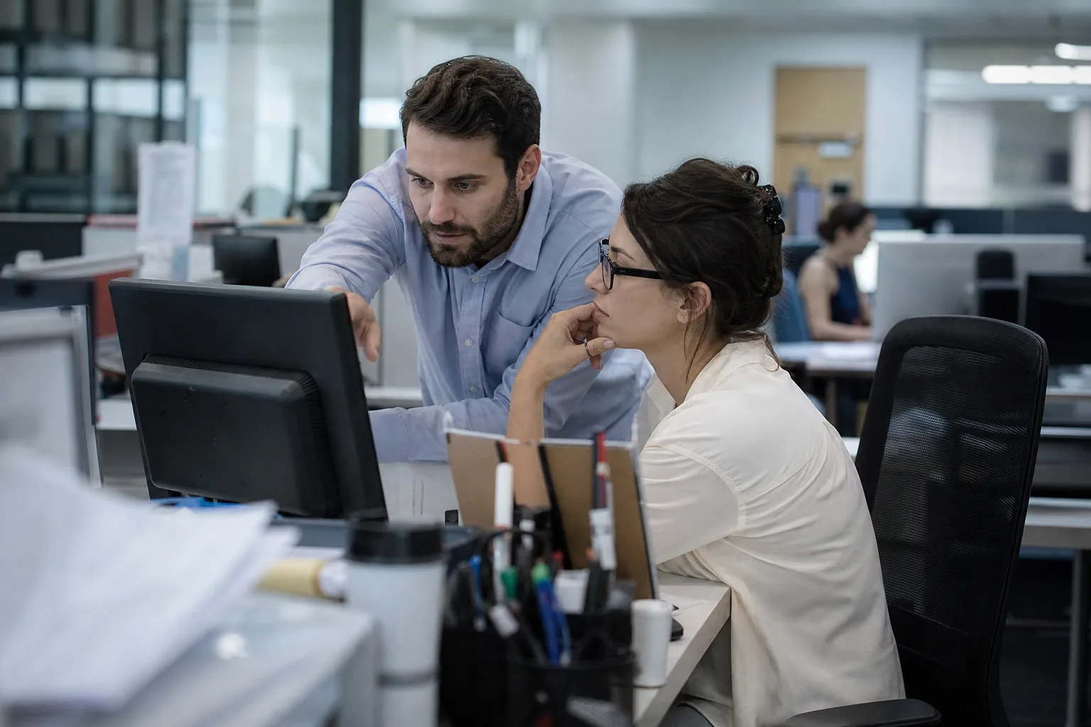 Marketplace founder and finance lead comparing payment software options at a workshop table
